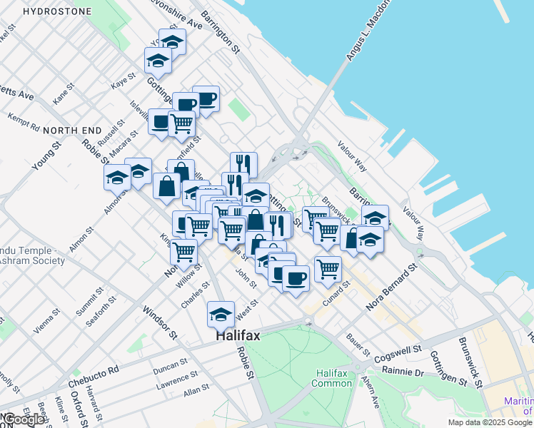 map of restaurants, bars, coffee shops, grocery stores, and more near 2535 Creighton Street in Halifax