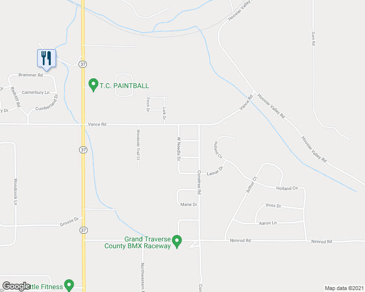 map of restaurants, bars, coffee shops, grocery stores, and more near 2021 West Needle Drive in Traverse City