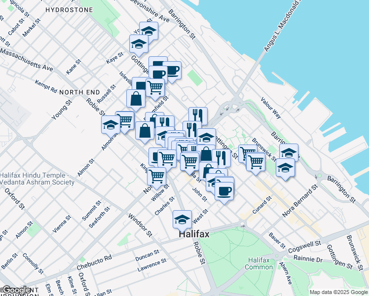 map of restaurants, bars, coffee shops, grocery stores, and more near 2609 Belle Aire Terrace in Halifax