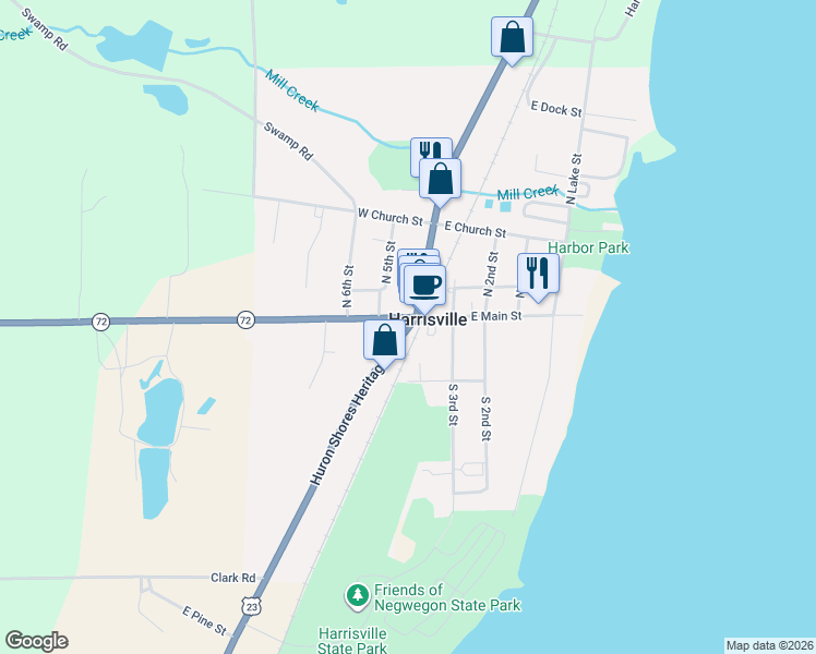 map of restaurants, bars, coffee shops, grocery stores, and more near in Harrisville