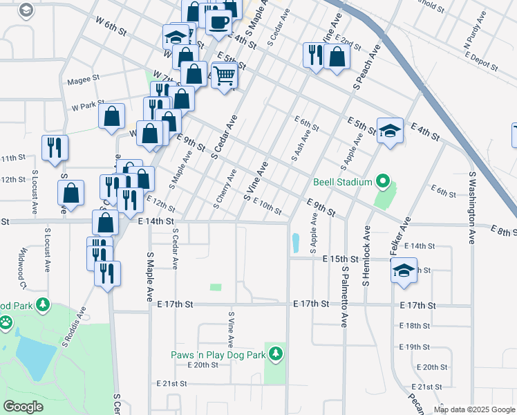 map of restaurants, bars, coffee shops, grocery stores, and more near 508 East 10th Street in Marshfield