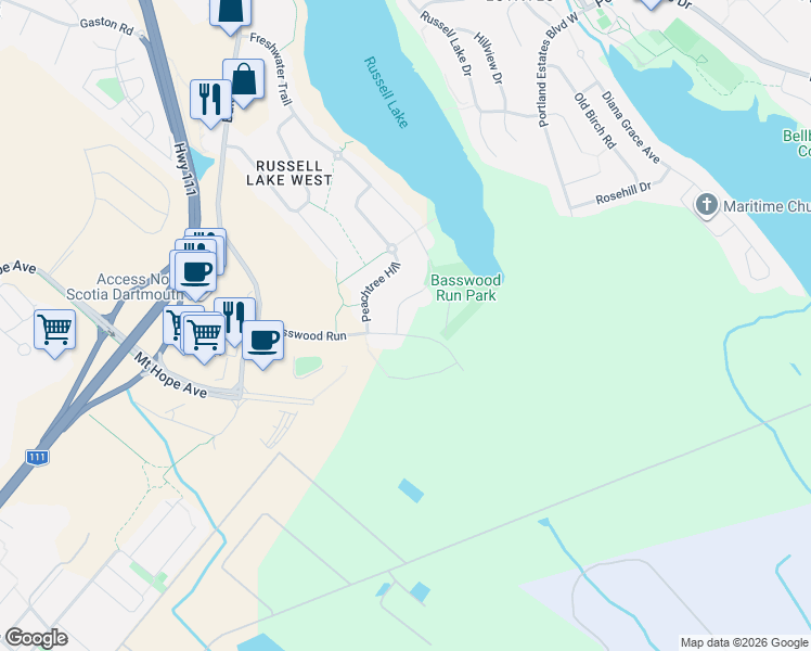 map of restaurants, bars, coffee shops, grocery stores, and more near 7 Morningfield Lane in Dartmouth