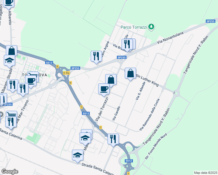 map of restaurants, bars, coffee shops, grocery stores, and more near 7 Via Che Guevara in Modena