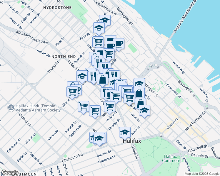 map of restaurants, bars, coffee shops, grocery stores, and more near 2681 Fern Lane in Halifax