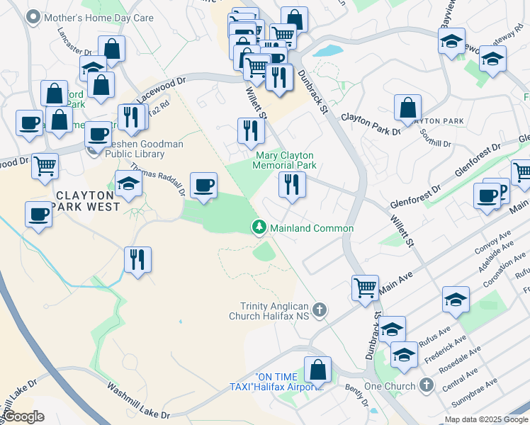 map of restaurants, bars, coffee shops, grocery stores, and more near 85 Westgrove Place in Halifax