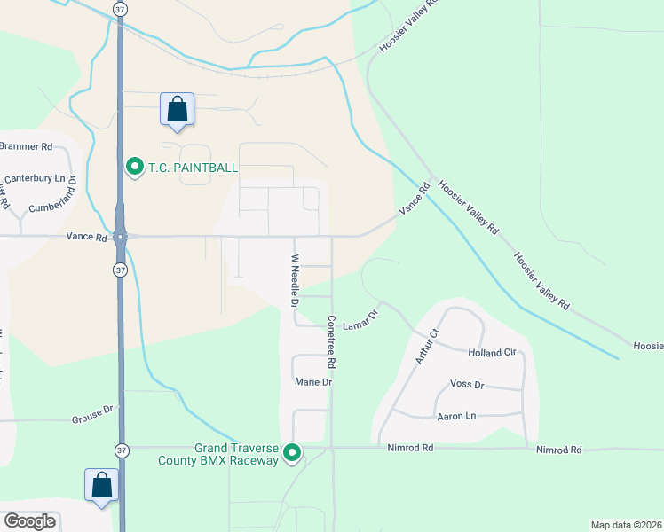 map of restaurants, bars, coffee shops, grocery stores, and more near 3500 Red Pine Drive in Traverse City