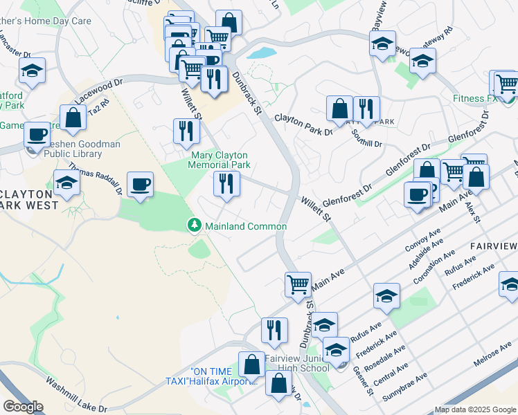 map of restaurants, bars, coffee shops, grocery stores, and more near 27 Chelsea Lane in Halifax