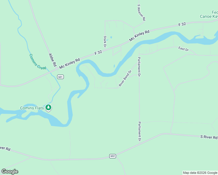 map of restaurants, bars, coffee shops, grocery stores, and more near River Bend Drive in Mio