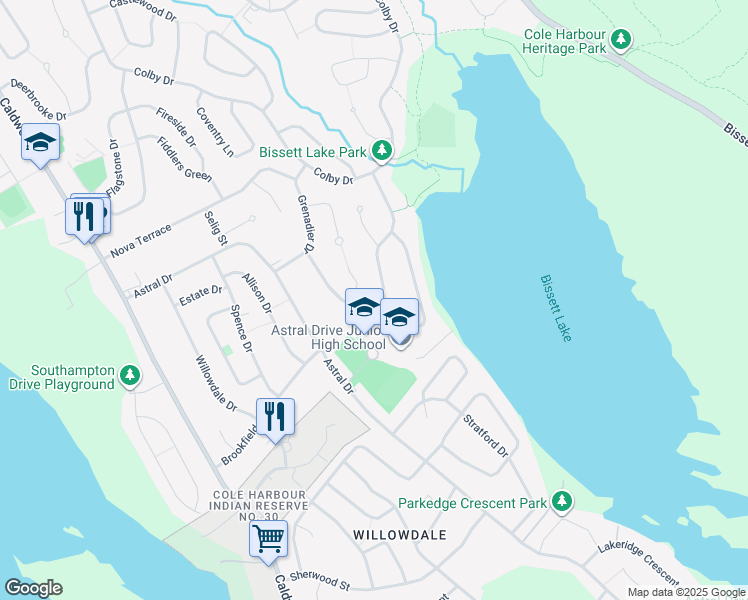 map of restaurants, bars, coffee shops, grocery stores, and more near 82 Greenwich Drive in Dartmouth