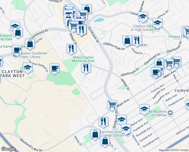 map of restaurants, bars, coffee shops, grocery stores, and more near 30 Chelsea Lane in Halifax