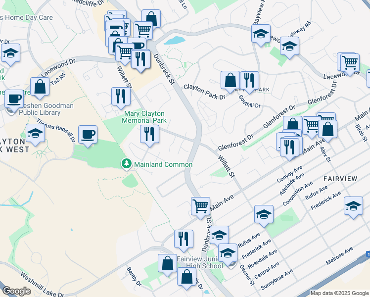 map of restaurants, bars, coffee shops, grocery stores, and more near 210 Willett Street in Halifax