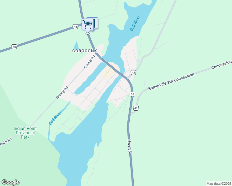 map of restaurants, bars, coffee shops, grocery stores, and more near 27 South Water Street in Kawartha Lakes