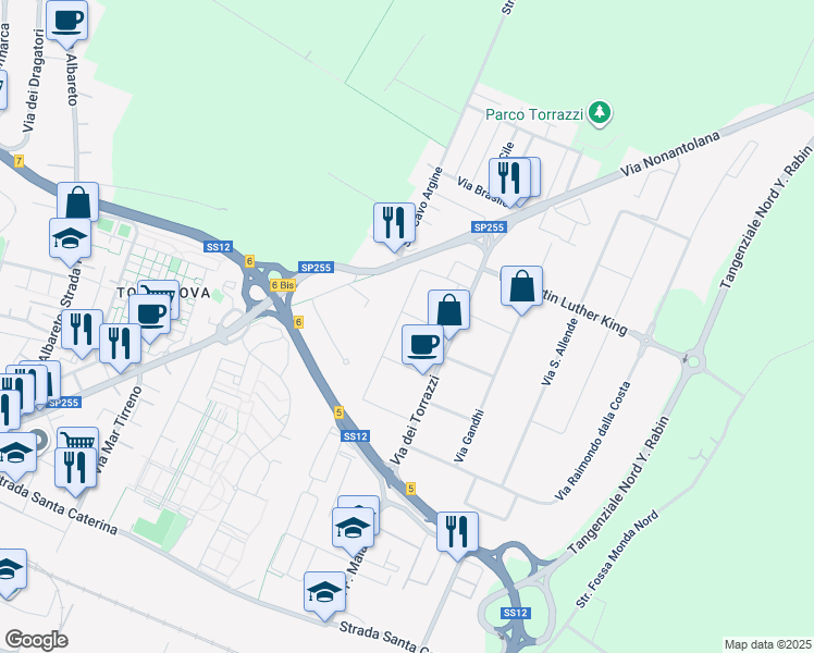 map of restaurants, bars, coffee shops, grocery stores, and more near 7 Via Che Guevara in Modena