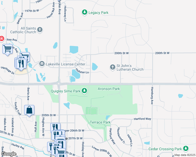 map of restaurants, bars, coffee shops, grocery stores, and more near 20150 Highview Avenue in Lakeville