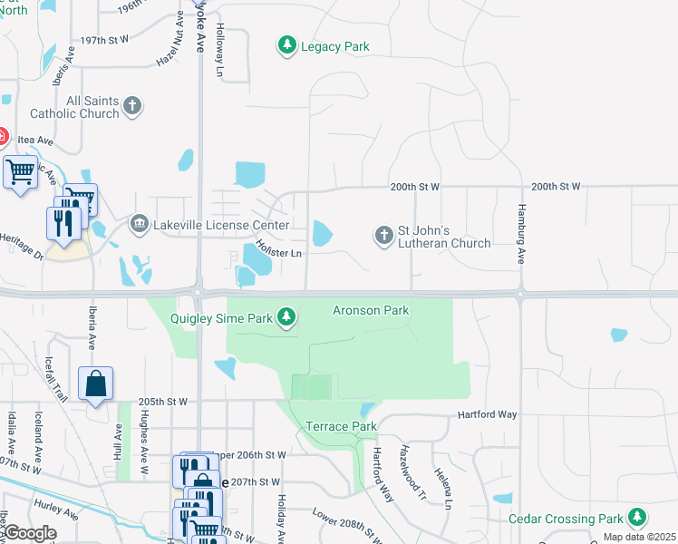 map of restaurants, bars, coffee shops, grocery stores, and more near 20150 Highview Avenue in Lakeville