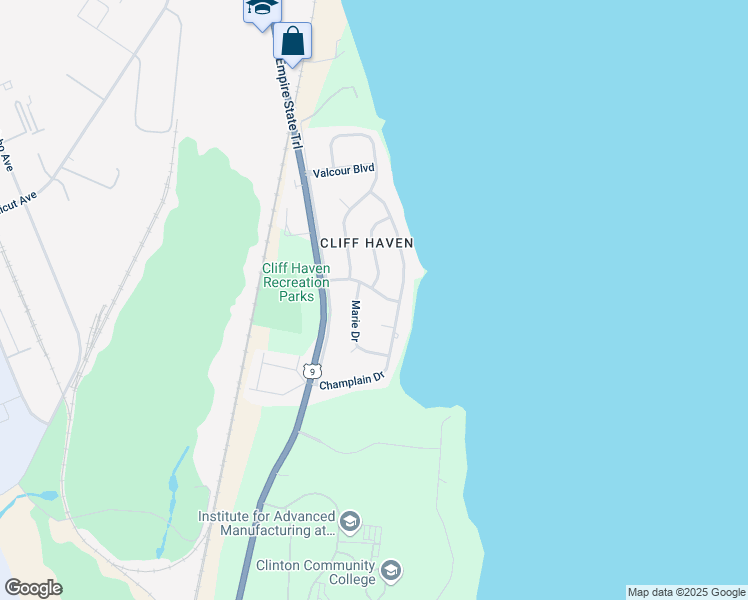 map of restaurants, bars, coffee shops, grocery stores, and more near 3 Plattsburgh Avenue in Plattsburgh