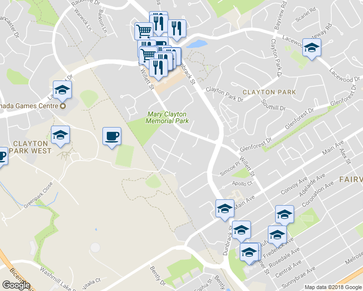 map of restaurants, bars, coffee shops, grocery stores, and more near 19 Westridge Drive in Halifax