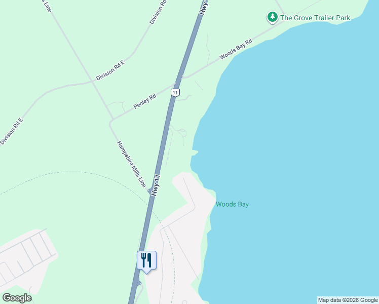 map of restaurants, bars, coffee shops, grocery stores, and more near 1764 Bay Park Road in Simcoe County