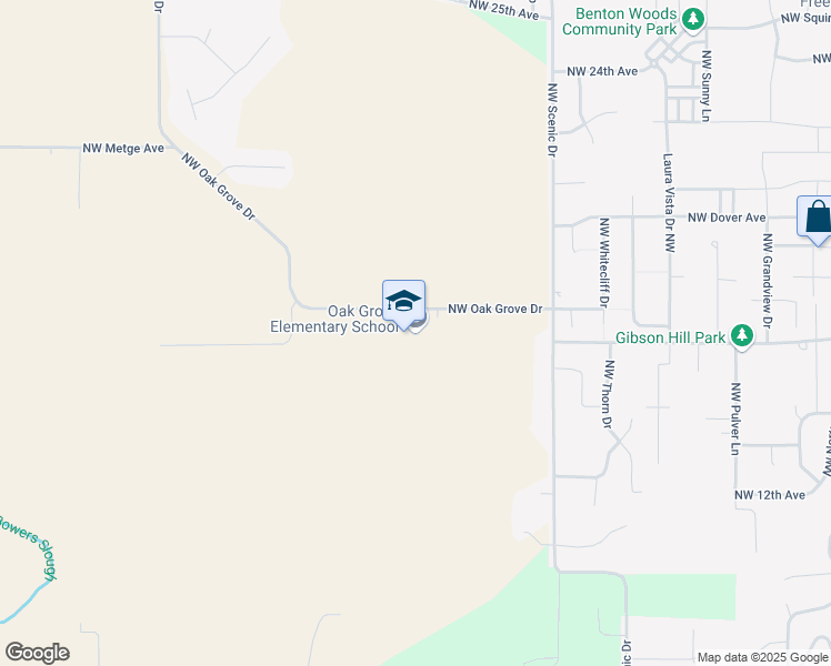 map of restaurants, bars, coffee shops, grocery stores, and more near 1500 Northwest Oak Grove Drive in Albany