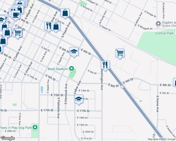 map of restaurants, bars, coffee shops, grocery stores, and more near 1212 East 6th Street in Marshfield