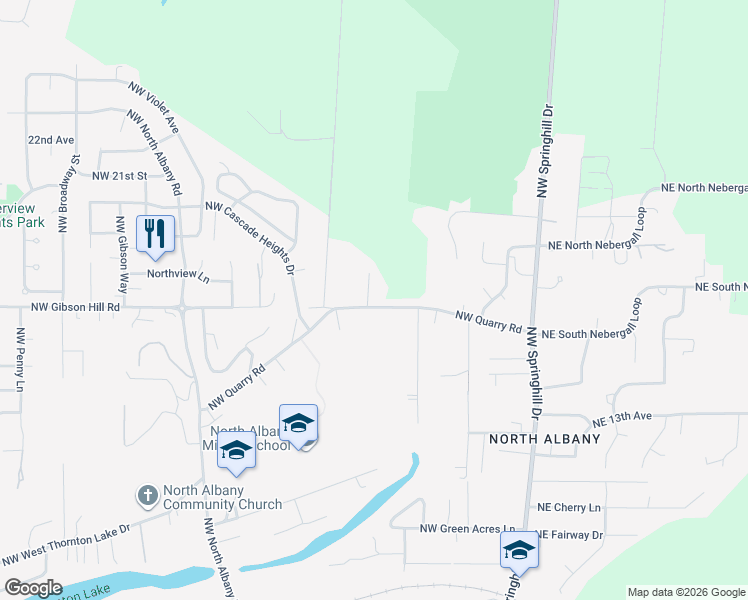 map of restaurants, bars, coffee shops, grocery stores, and more near 514 Northwest Quarry Road in Albany