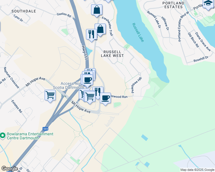 map of restaurants, bars, coffee shops, grocery stores, and more near 235 Baker Drive in Dartmouth
