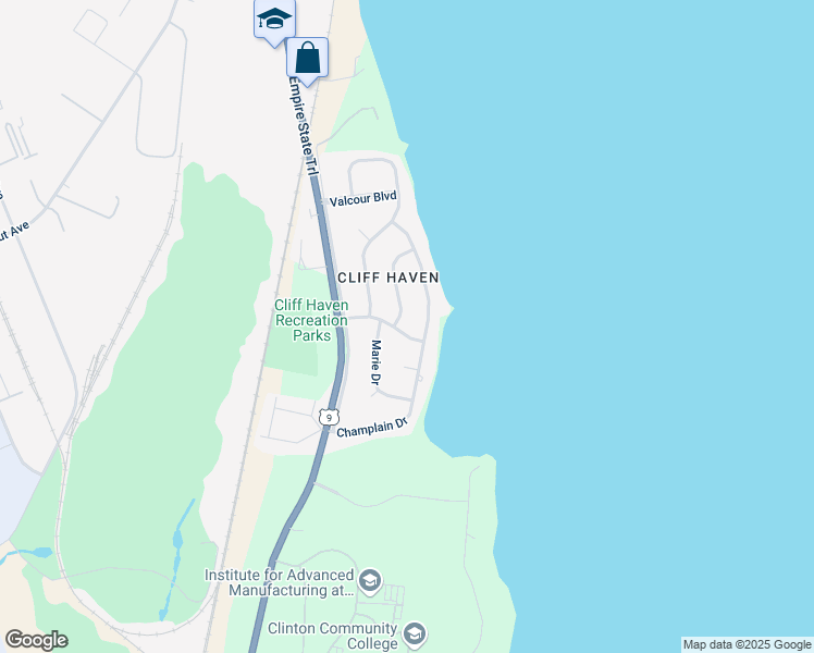 map of restaurants, bars, coffee shops, grocery stores, and more near 2 Plattsburgh Avenue in Plattsburgh