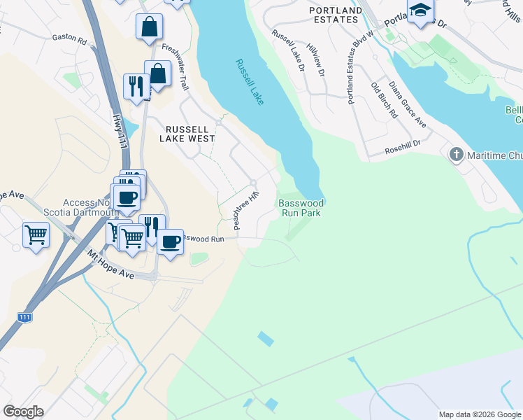 map of restaurants, bars, coffee shops, grocery stores, and more near 44 Morningfield Lane in Dartmouth