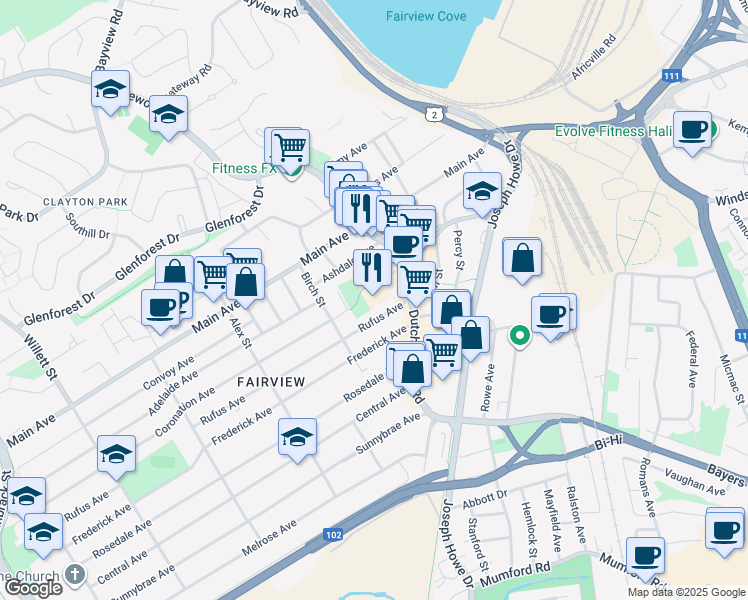 map of restaurants, bars, coffee shops, grocery stores, and more near 56 Supreme Court in Halifax