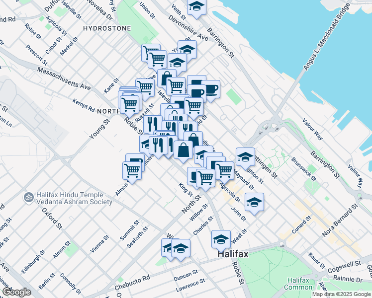 map of restaurants, bars, coffee shops, grocery stores, and more near 2777 Agricola Street in Halifax