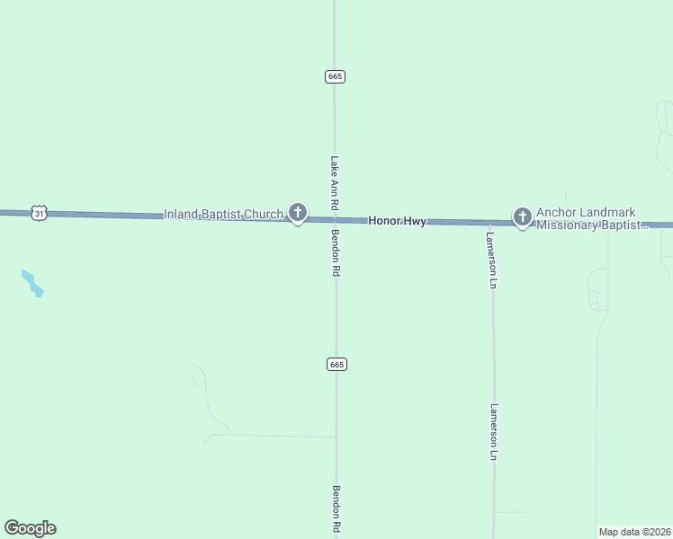 map of restaurants, bars, coffee shops, grocery stores, and more near County Highway 665 in Interlochen
