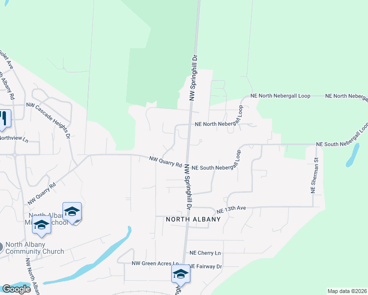 map of restaurants, bars, coffee shops, grocery stores, and more near 1703 Northwest Springhill Drive in Albany