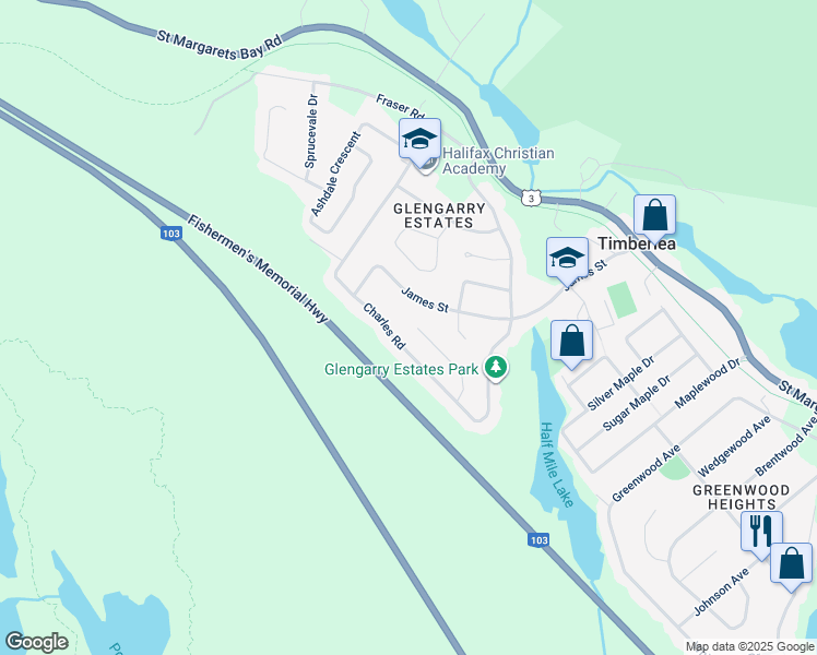 map of restaurants, bars, coffee shops, grocery stores, and more near 114 Dixon Court in Timberlea