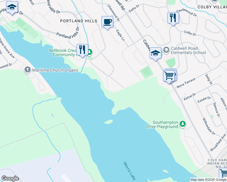 map of restaurants, bars, coffee shops, grocery stores, and more near 89 Pebble Creek Crescent in Dartmouth
