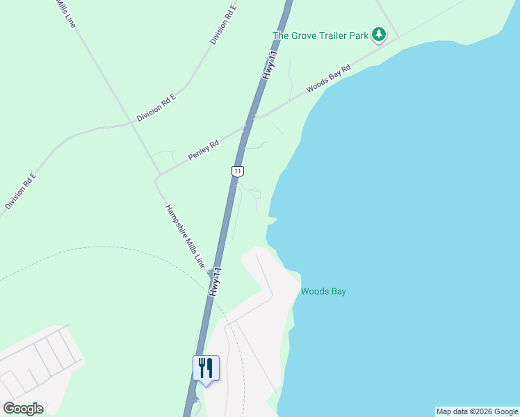 map of restaurants, bars, coffee shops, grocery stores, and more near 1764 Bay Park Road in Orillia