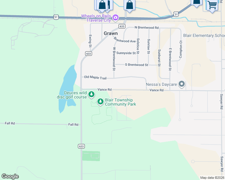 map of restaurants, bars, coffee shops, grocery stores, and more near 5762 Vance Rd in Grand Traverse