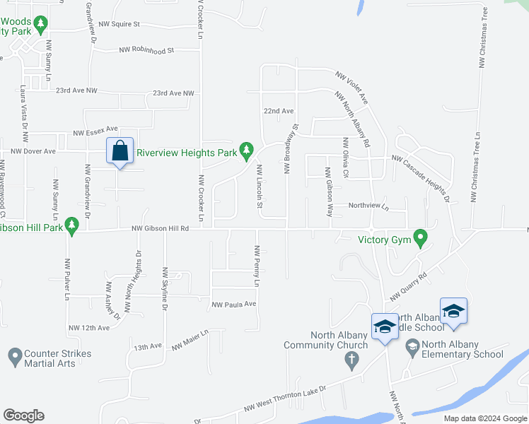 map of restaurants, bars, coffee shops, grocery stores, and more near 1715 Northwest Lincoln Street in Albany