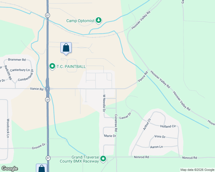 map of restaurants, bars, coffee shops, grocery stores, and more near 3650-3706 Vance Road in Traverse City