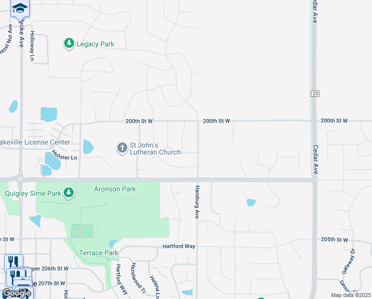 map of restaurants, bars, coffee shops, grocery stores, and more near 8024 201st Street West in Lakeville