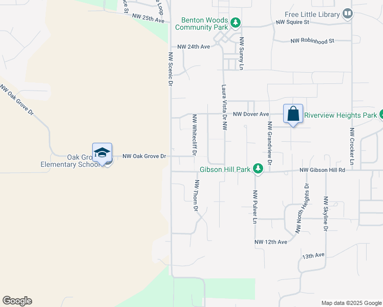 map of restaurants, bars, coffee shops, grocery stores, and more near 1772 Northwest Whitecliff Drive in Albany