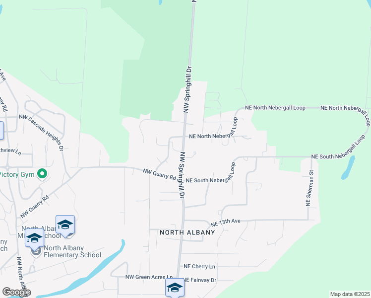 map of restaurants, bars, coffee shops, grocery stores, and more near 1703 Northwest Springhill Drive in Albany
