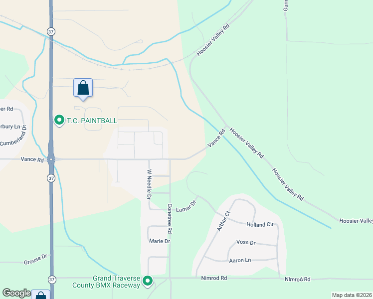 map of restaurants, bars, coffee shops, grocery stores, and more near 3500-3648 Vance Rd in Traverse City