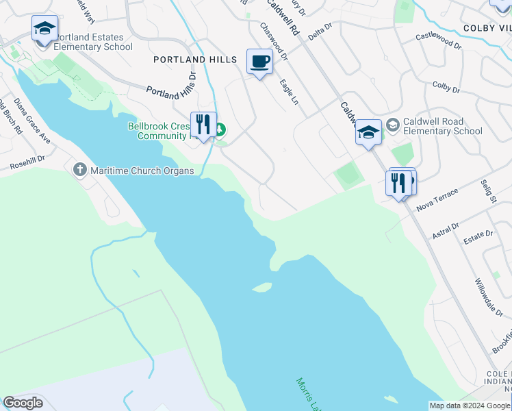 map of restaurants, bars, coffee shops, grocery stores, and more near 87 Pebble Creek Crescent in Dartmouth