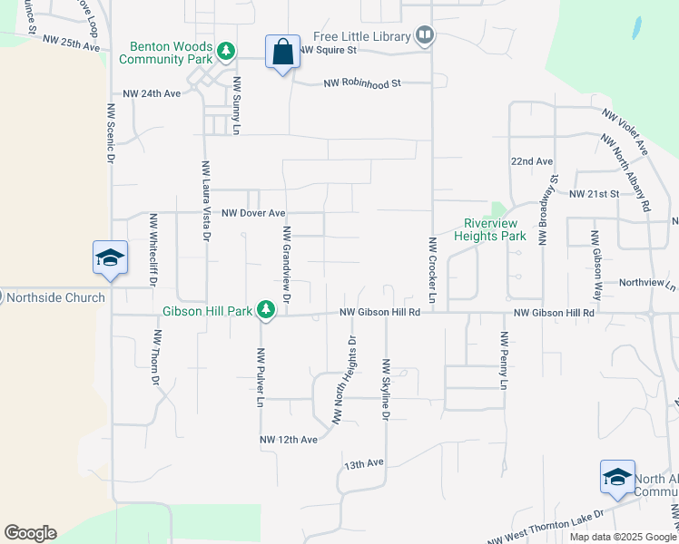 map of restaurants, bars, coffee shops, grocery stores, and more near 1819 Northwest Whitmore Avenue in Albany