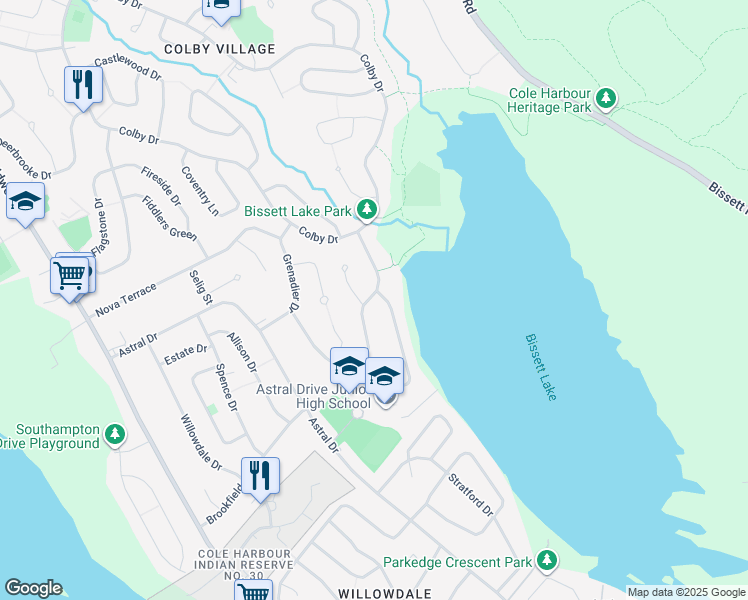 map of restaurants, bars, coffee shops, grocery stores, and more near 121 Greenwich Drive in Dartmouth