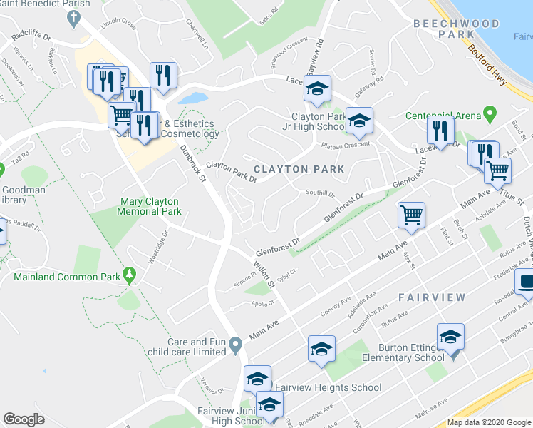 map of restaurants, bars, coffee shops, grocery stores, and more near 77 Tangmere Crescent in Halifax