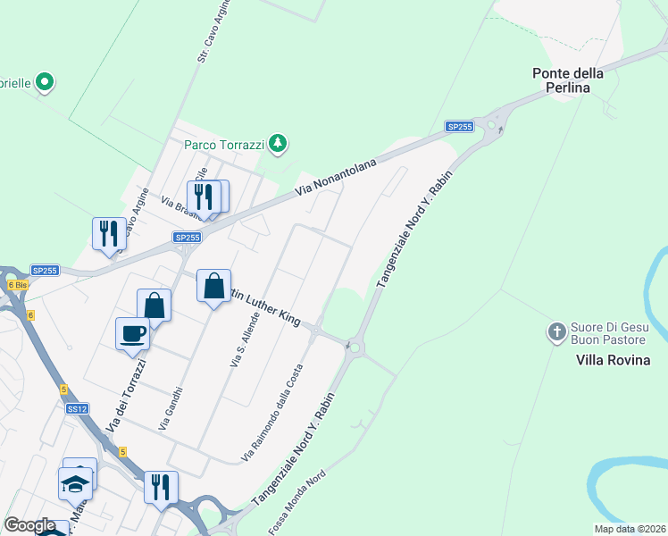 map of restaurants, bars, coffee shops, grocery stores, and more near 457 Via Raimondo dalla Costa in Modena
