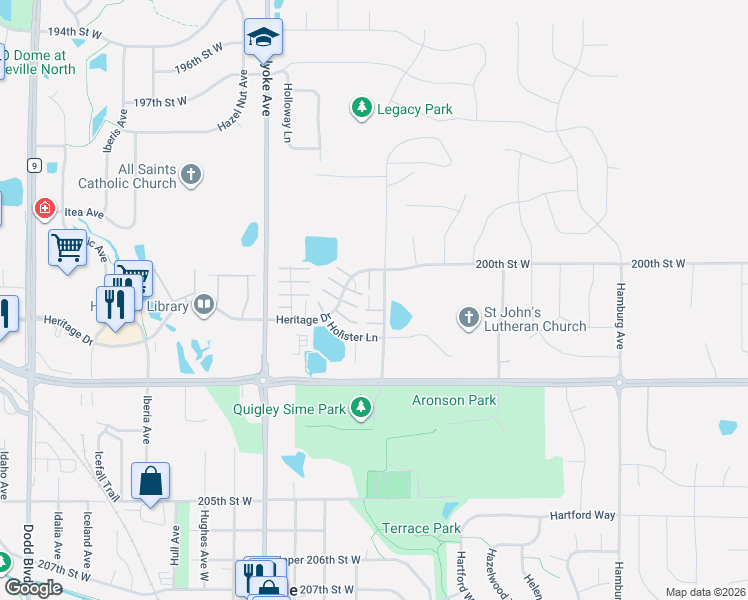 map of restaurants, bars, coffee shops, grocery stores, and more near 20061 Highview Avenue in Lakeville