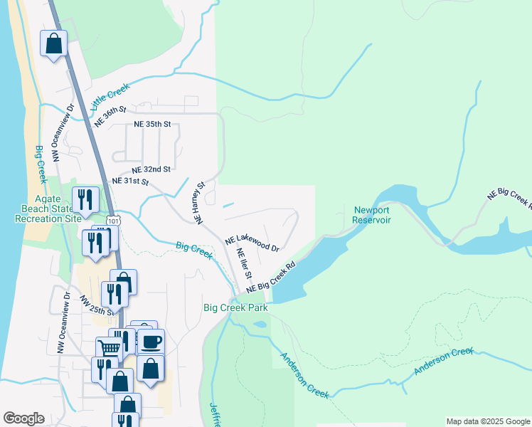 map of restaurants, bars, coffee shops, grocery stores, and more near 1175 Northeast Lakewood Drive in Newport