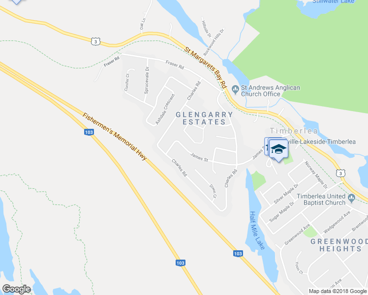 map of restaurants, bars, coffee shops, grocery stores, and more near 186 James Street in Timberlea